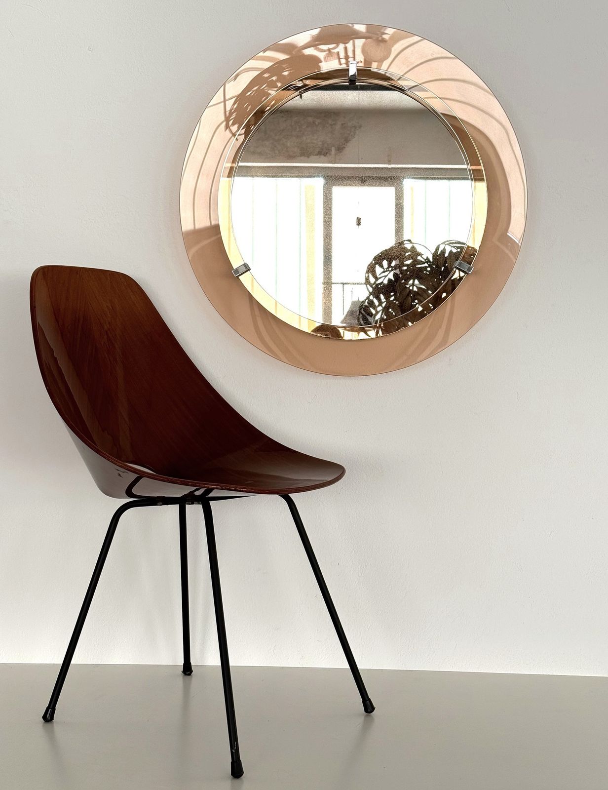 photo buy Italian Large Midcentury Round Glass Wall Mirror In Pink, 1970s