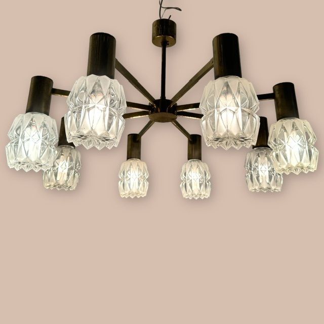 Brass Crystal Chandelier 1960’s By Kaiser Leuchten
