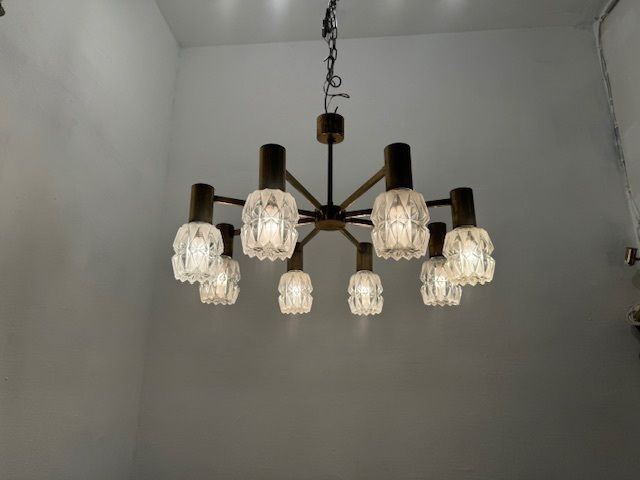photo for sale Brass Crystal Chandelier 1960’s By Kaiser Leuchten