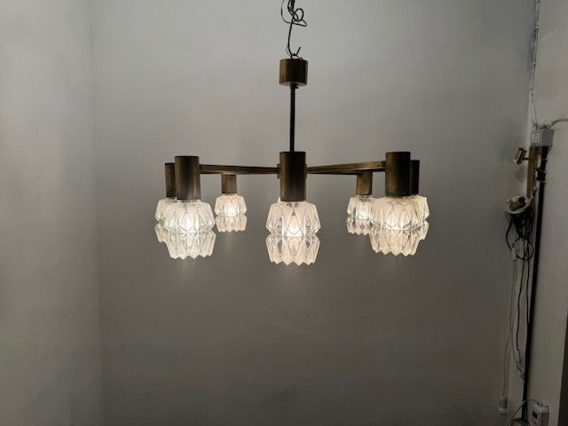 Lighting Brass Crystal Chandelier 1960’s By Kaiser Leuchten photo