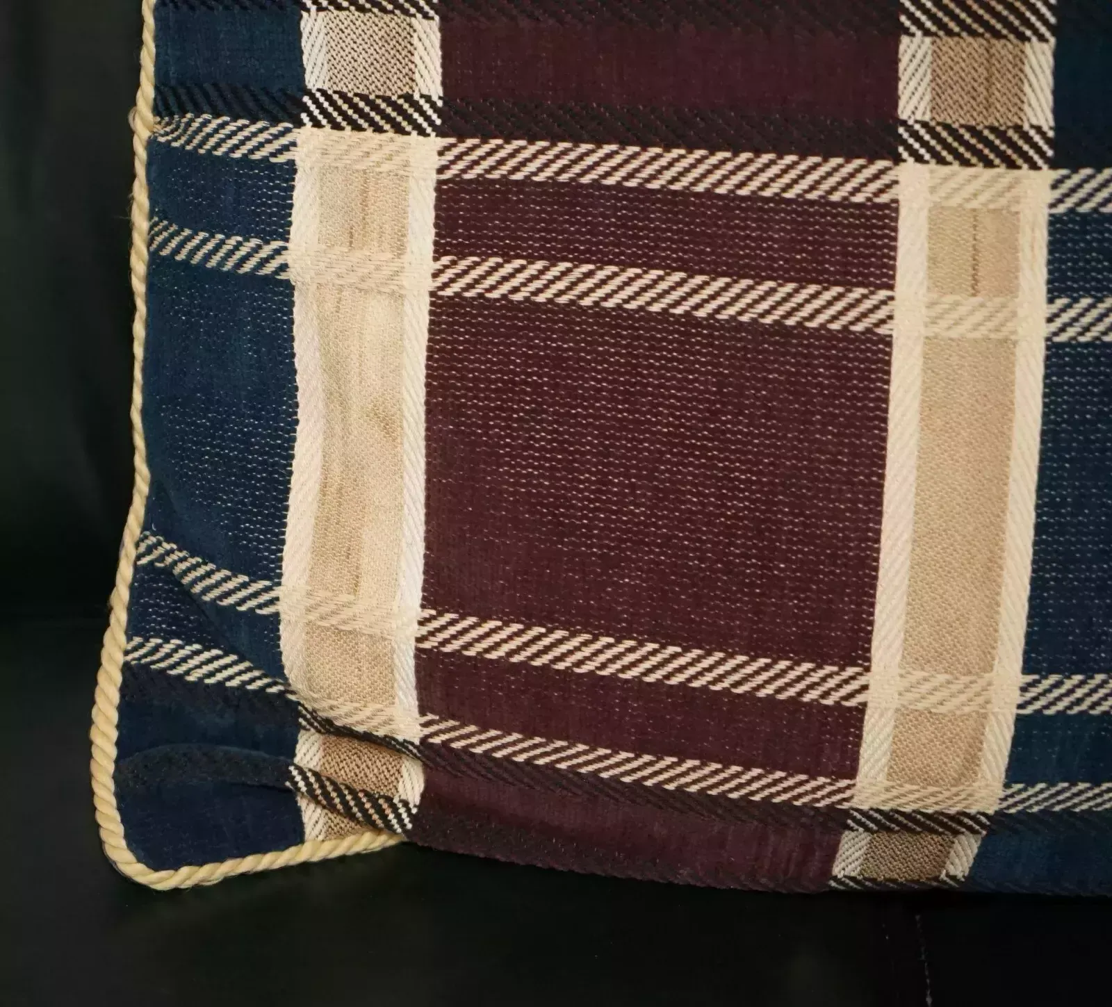 Pair Of Large 55cm Tartan Blue Velvet With Tassels Sofa Armchair Cushion Pillows photo 200.0