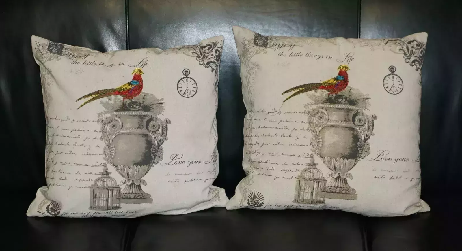 Pair Of Parrot On Grand Tour Vase Sofa Armchair Cushions Nice Upholstery