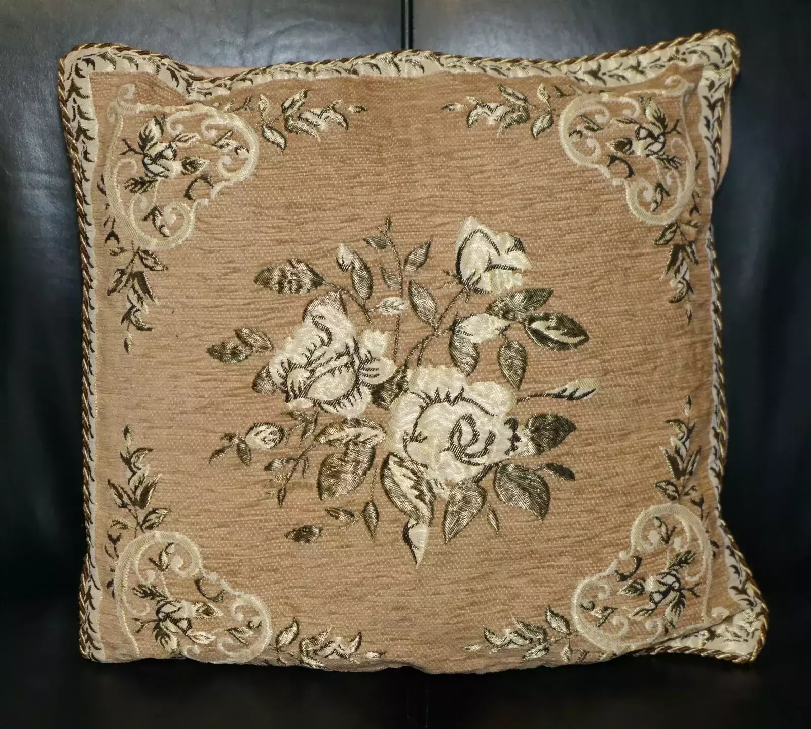 Pair Of Decorative Folded Floral Sofa Armchair Cushions Embroidered Upholstery photo vinterior