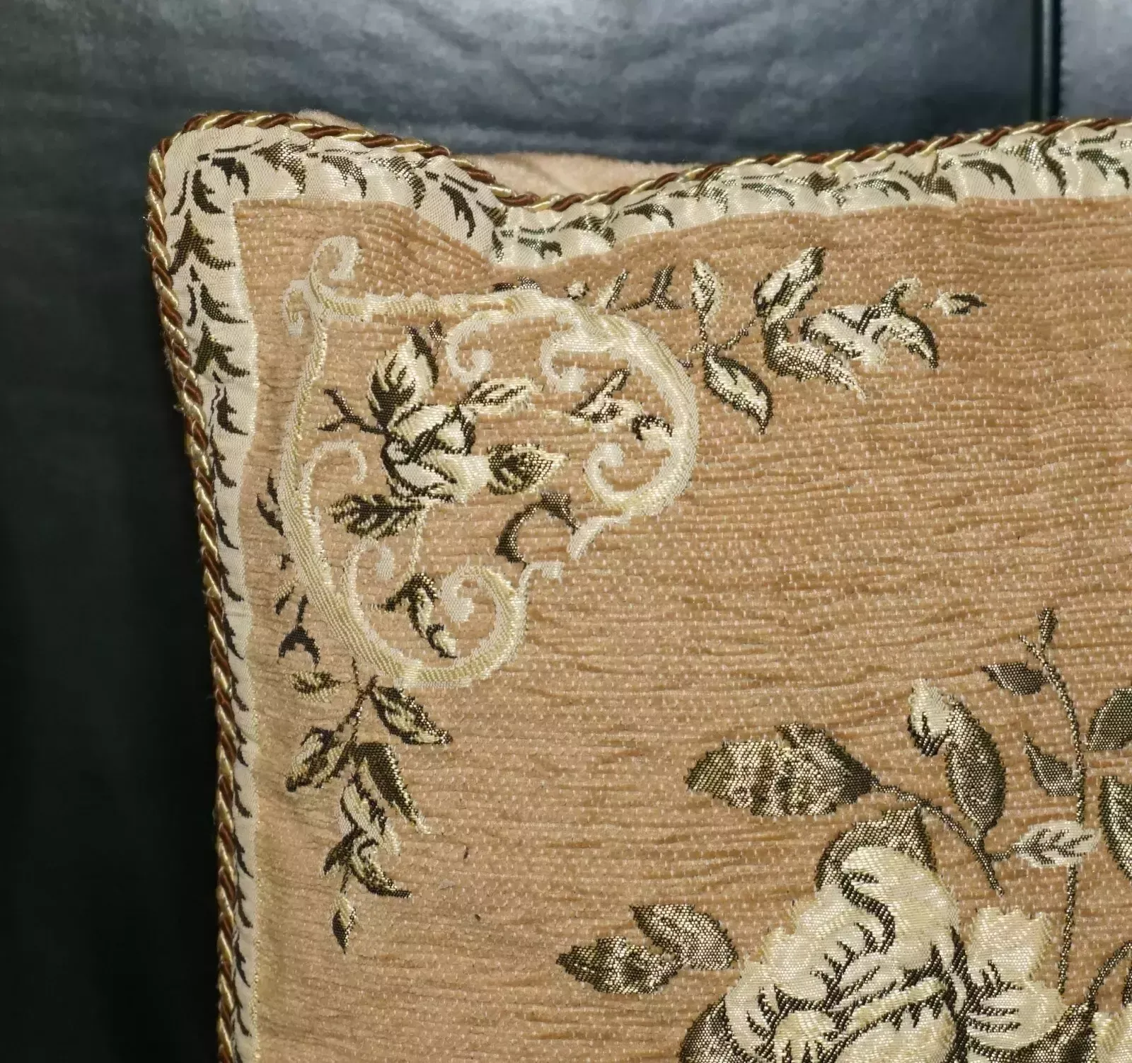 Pair Of Decorative Folded Floral Sofa Armchair Cushions Embroidered Upholstery photo vintage