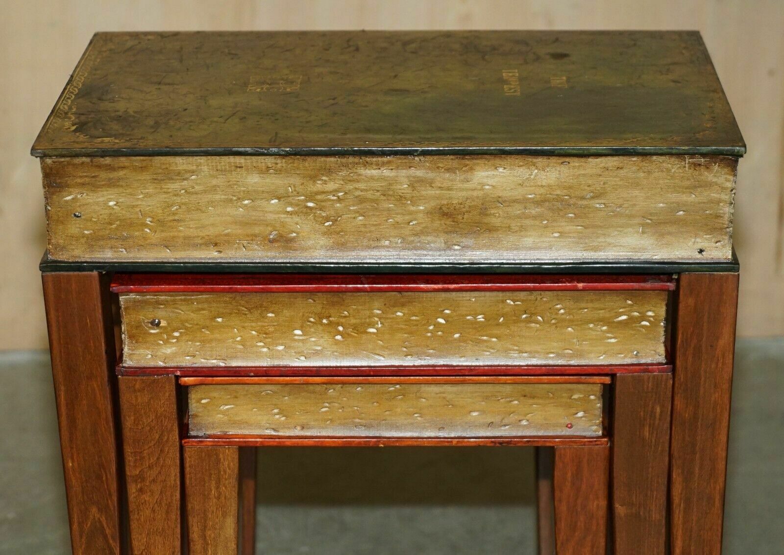 photo buy Nest Of Vintage Faux Book Tables In Original Antique Distressed Leather