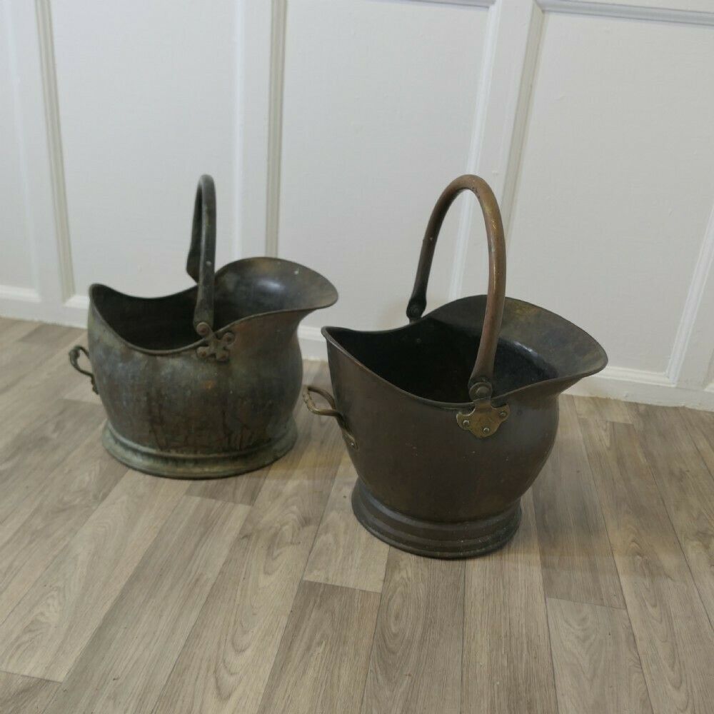 2 Very Useful Copper Helmet Coal Scuttles photo 360.0