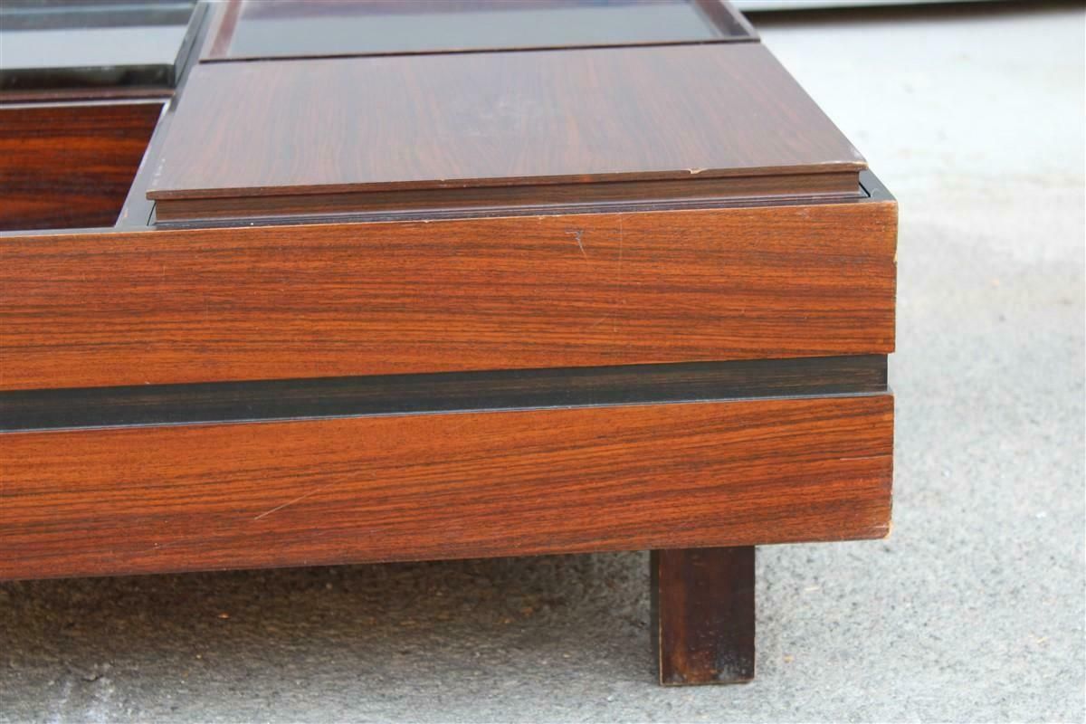 Low Square Wooden Table With Trays Luigi Sormani 1960 Italy Brass photo for sale