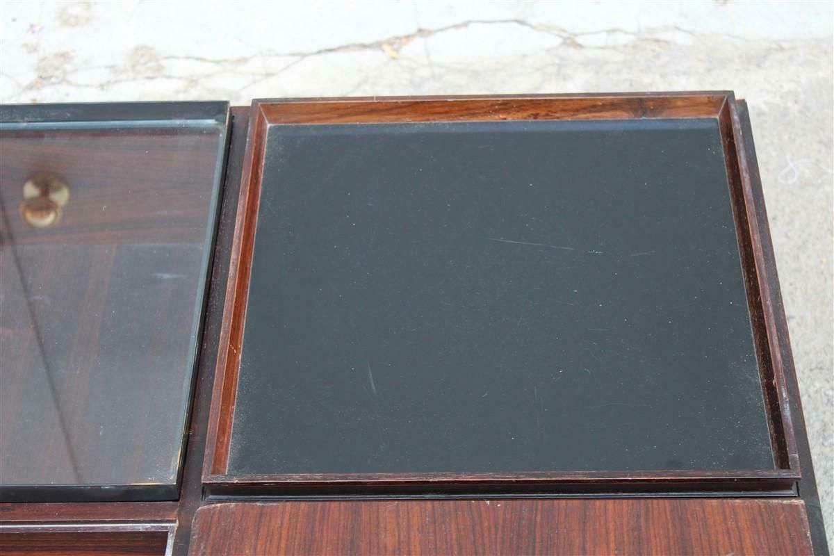 Low Square Wooden Table With Trays Luigi Sormani 1960 Italy Brass photo vinterior
