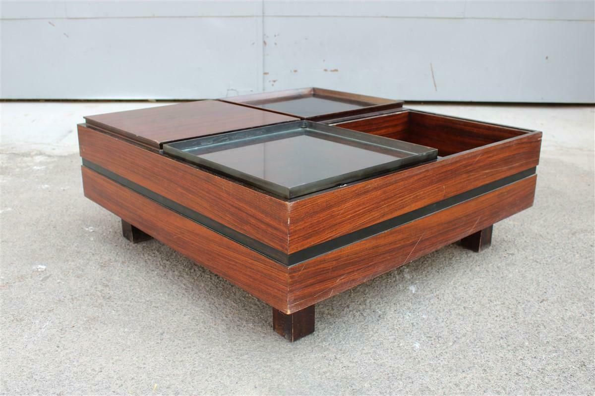 Furniture Low Square Wooden Table With Trays Luigi Sormani 1960 Italy Brass photo