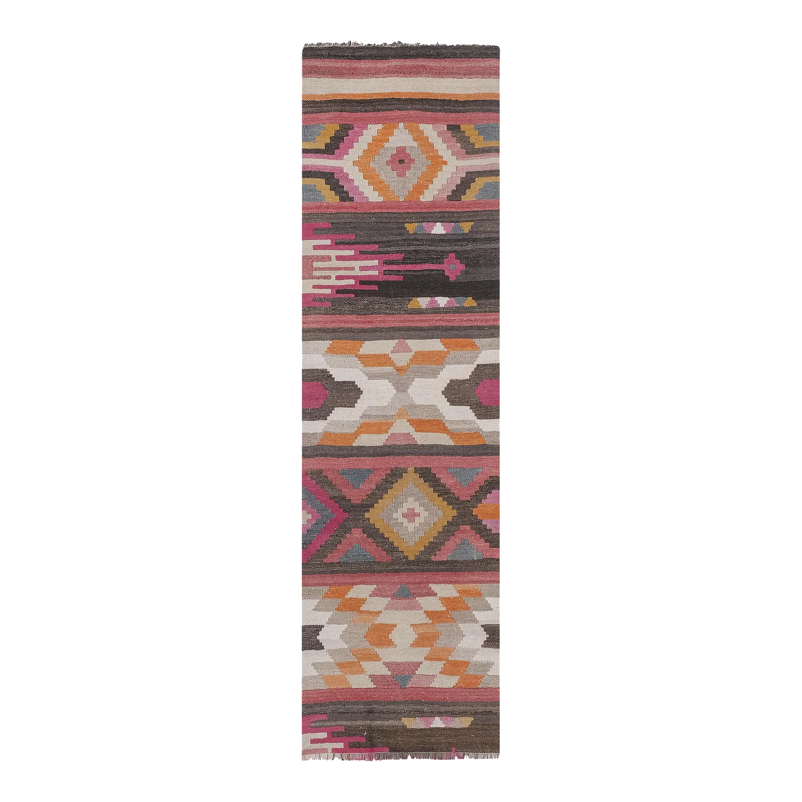 1970s Vintage Hand Loom Turkish Kilim Runner Rug 2'7'' X 8'12''