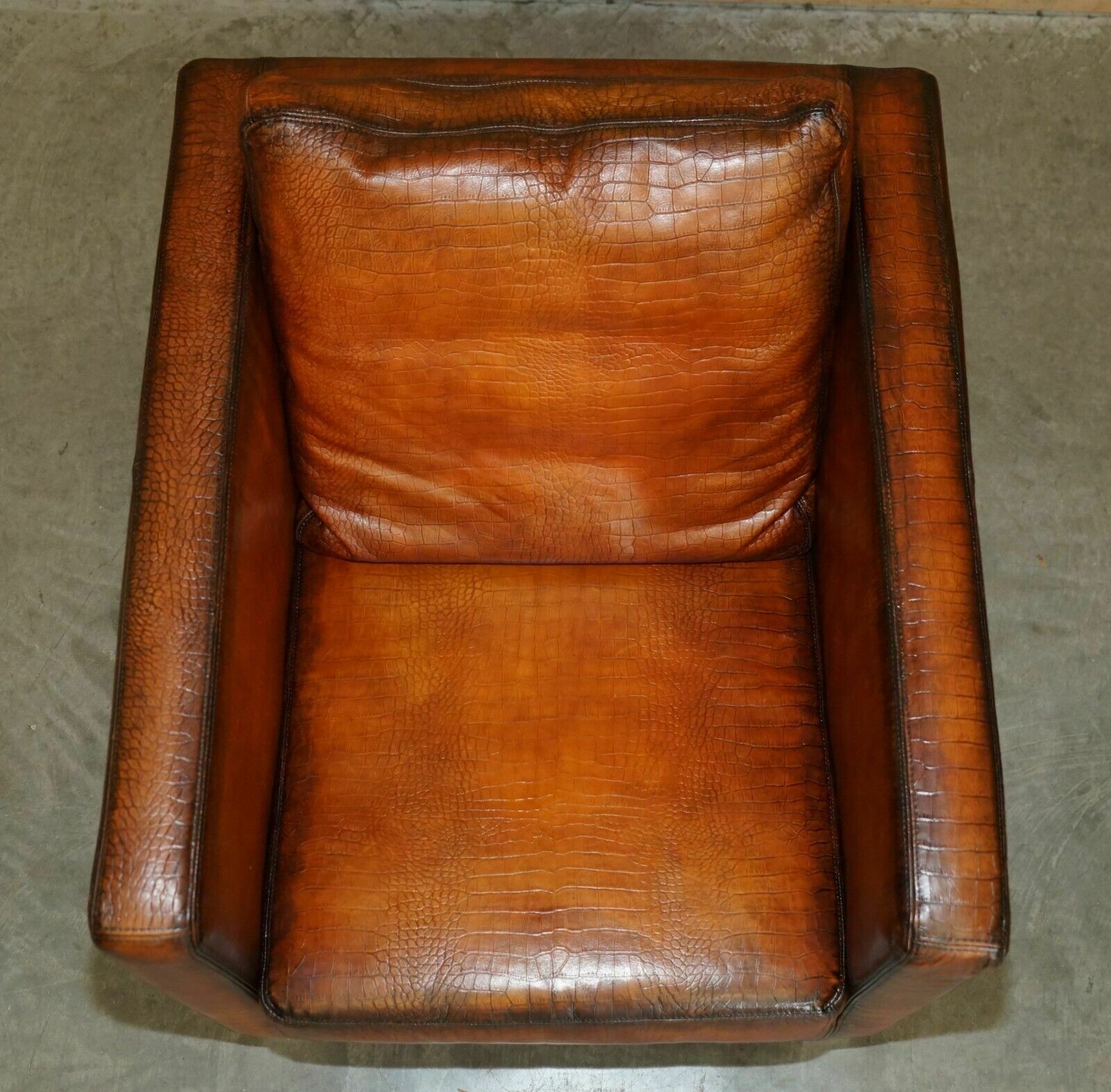 Restored Pair Of Moroso Crocodile Alligator Patina Brown Leather Club Armchairs photo 7500.0