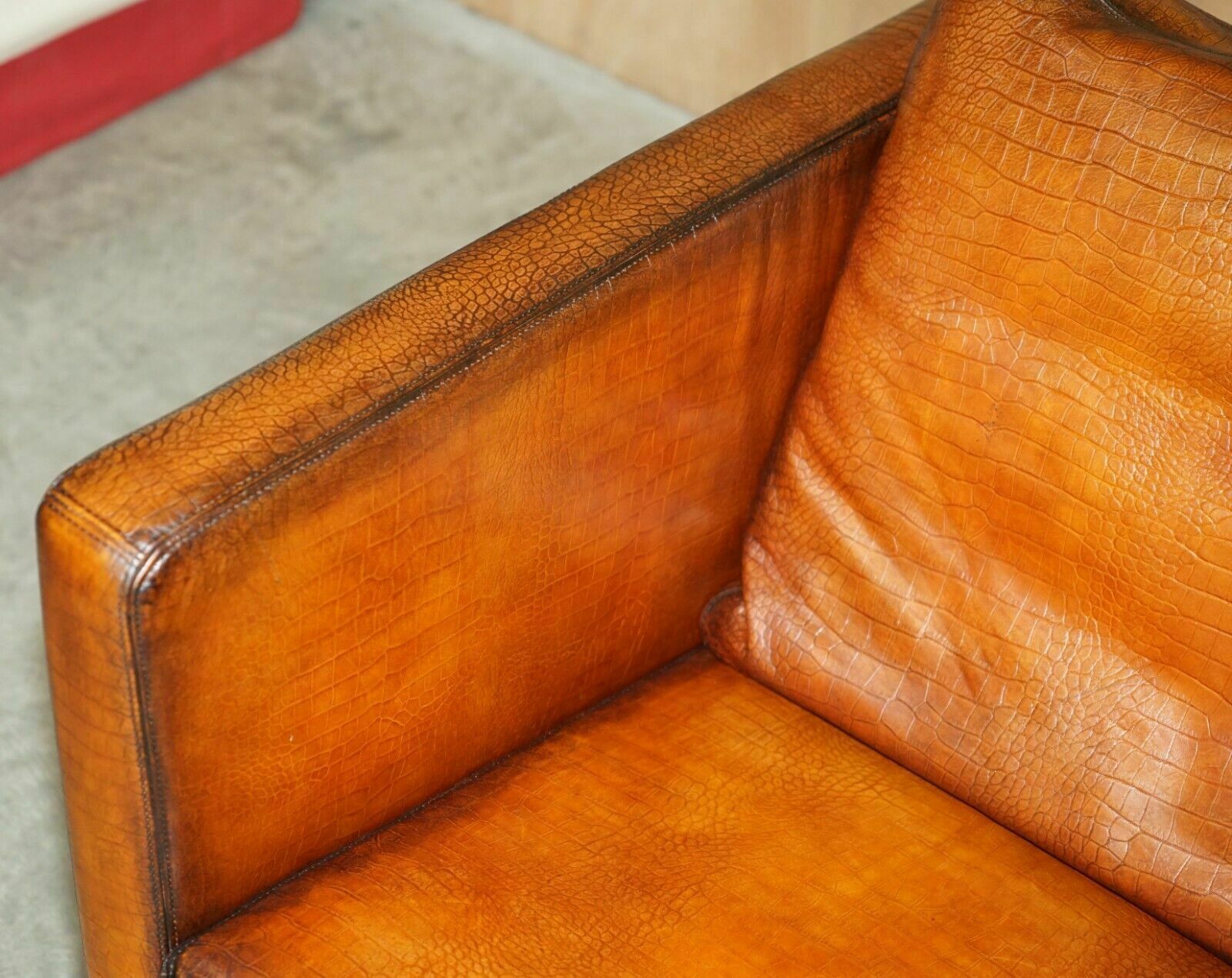 Restored Pair Of Moroso Crocodile Alligator Patina Brown Leather Club Armchairs photo buy