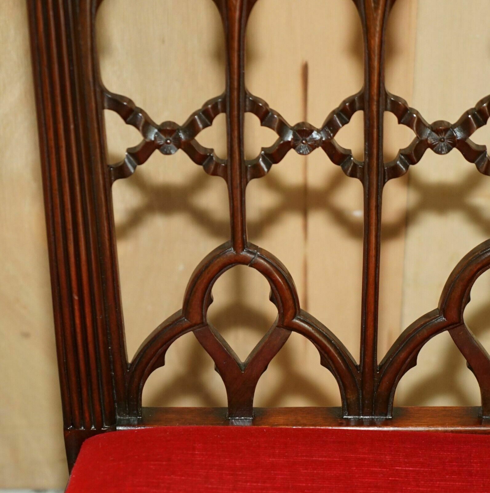 Four Antique Circa 1900 English Thomas Chippendale Gothic Revival Dining Chairs photo vintage