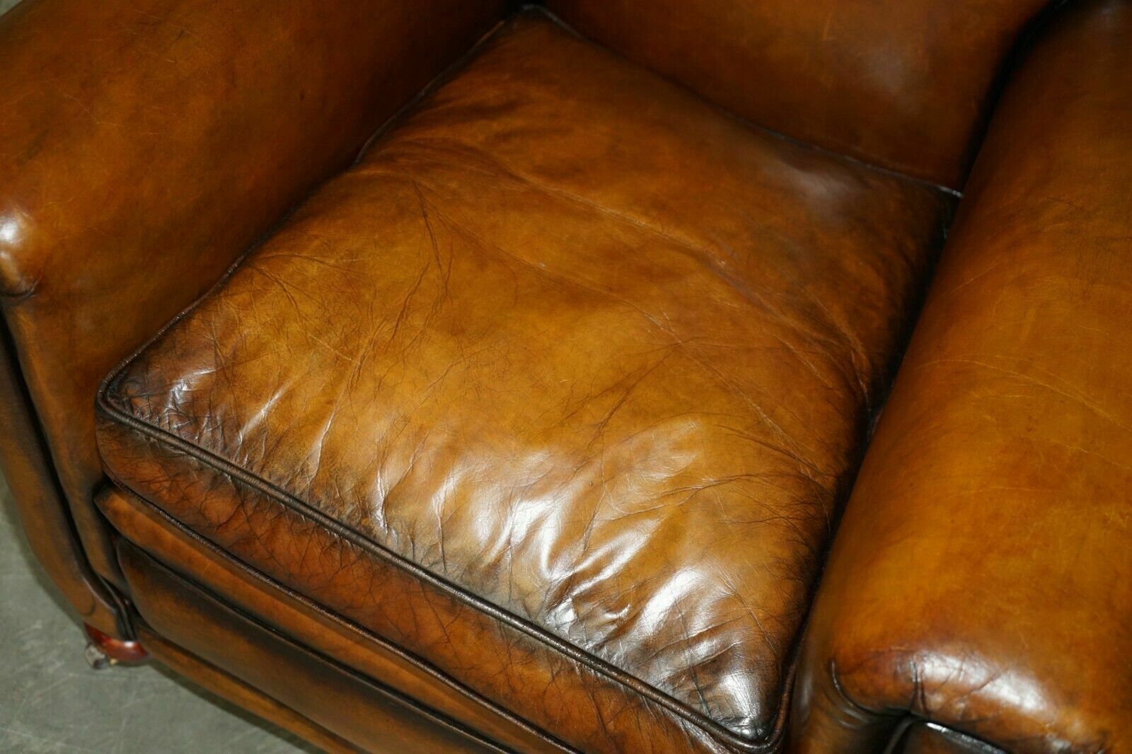 Antique Pair Of Art Deco 1920 Fully Restored Cigar Brown Leather Club Armchairs photo vintage