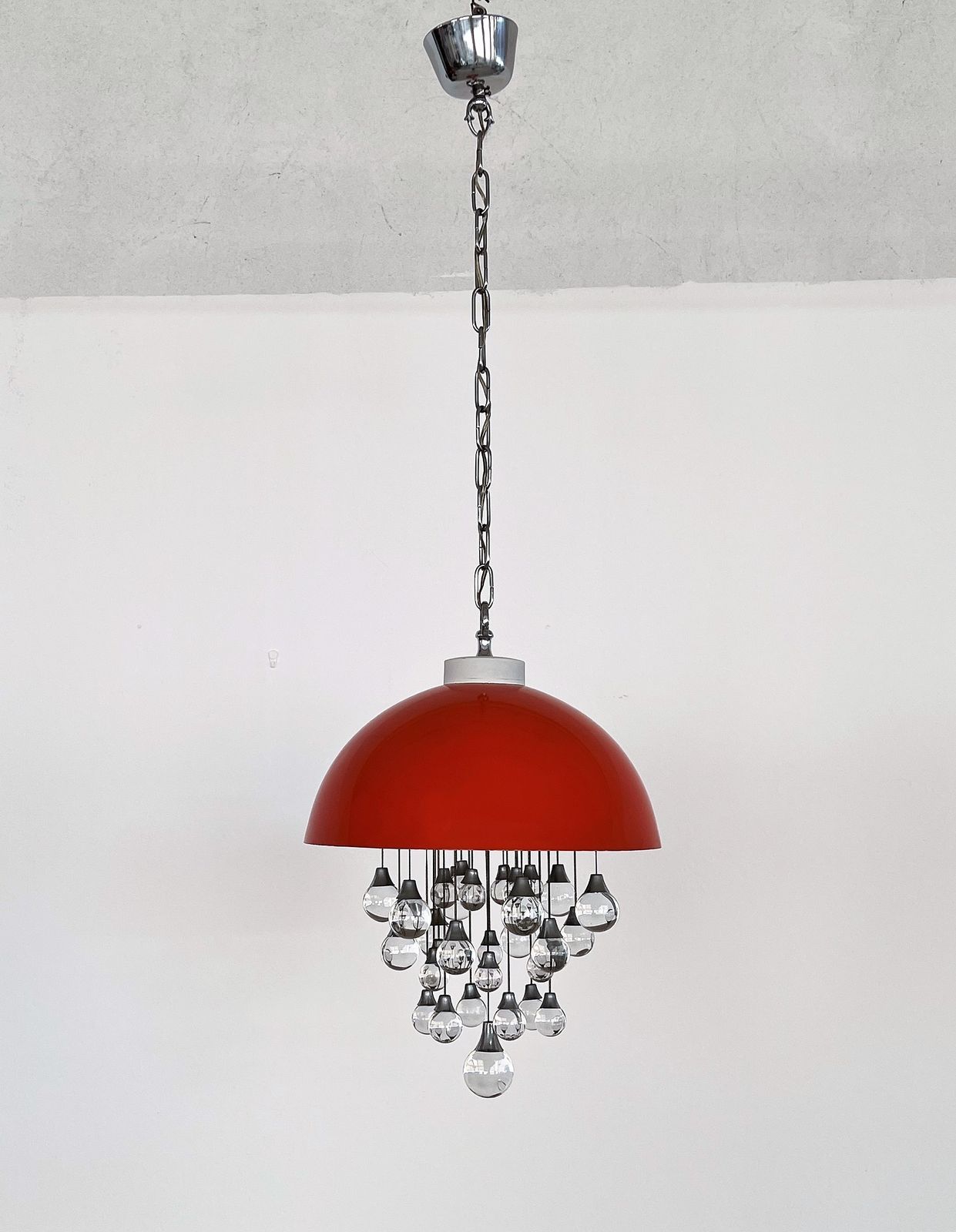 Italian Space Age Pendant Lamp In Metal With Glass Spheres, 1980s photo 1100.0