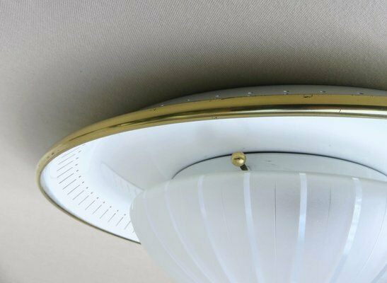 Mid Century Ceiling Or Wall Light In Satin Glass, Metal & Brass From Hillebrand, 1950s photo vintage