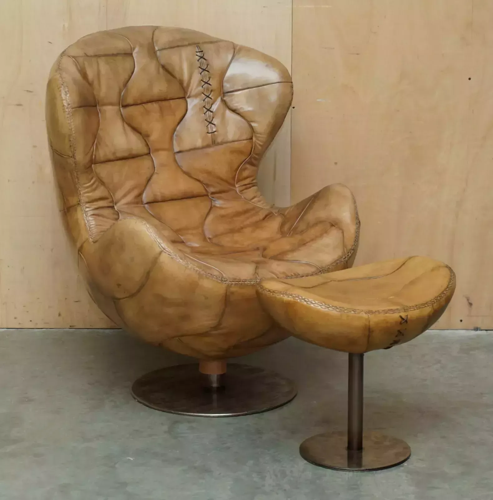 Pele Tribeca Brown Leather Armchair & Footstool By Marcon & Giulio Mantellassi