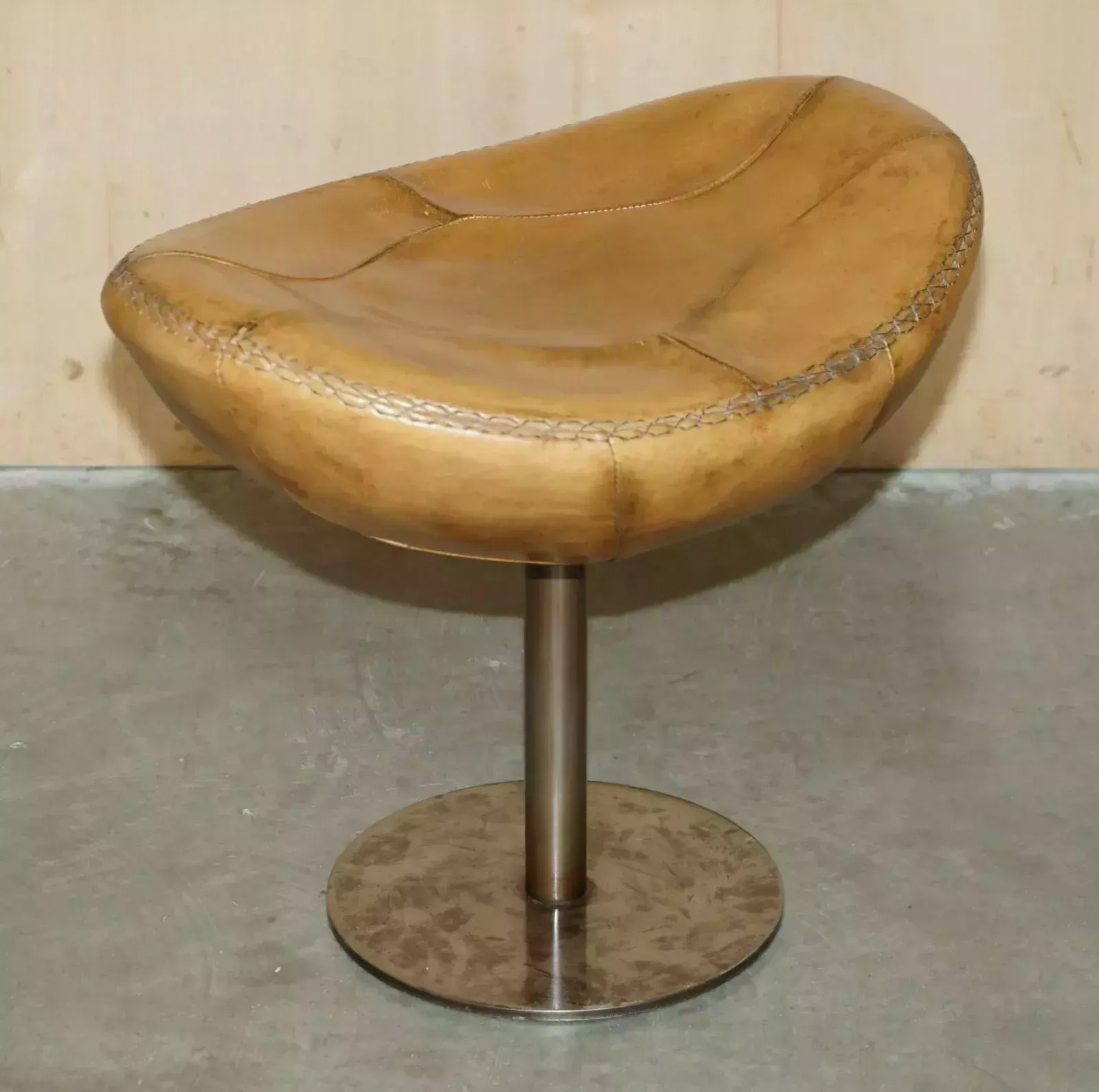 photo buy Pele Tribeca Brown Leather Armchair & Footstool By Marcon & Giulio Mantellassi