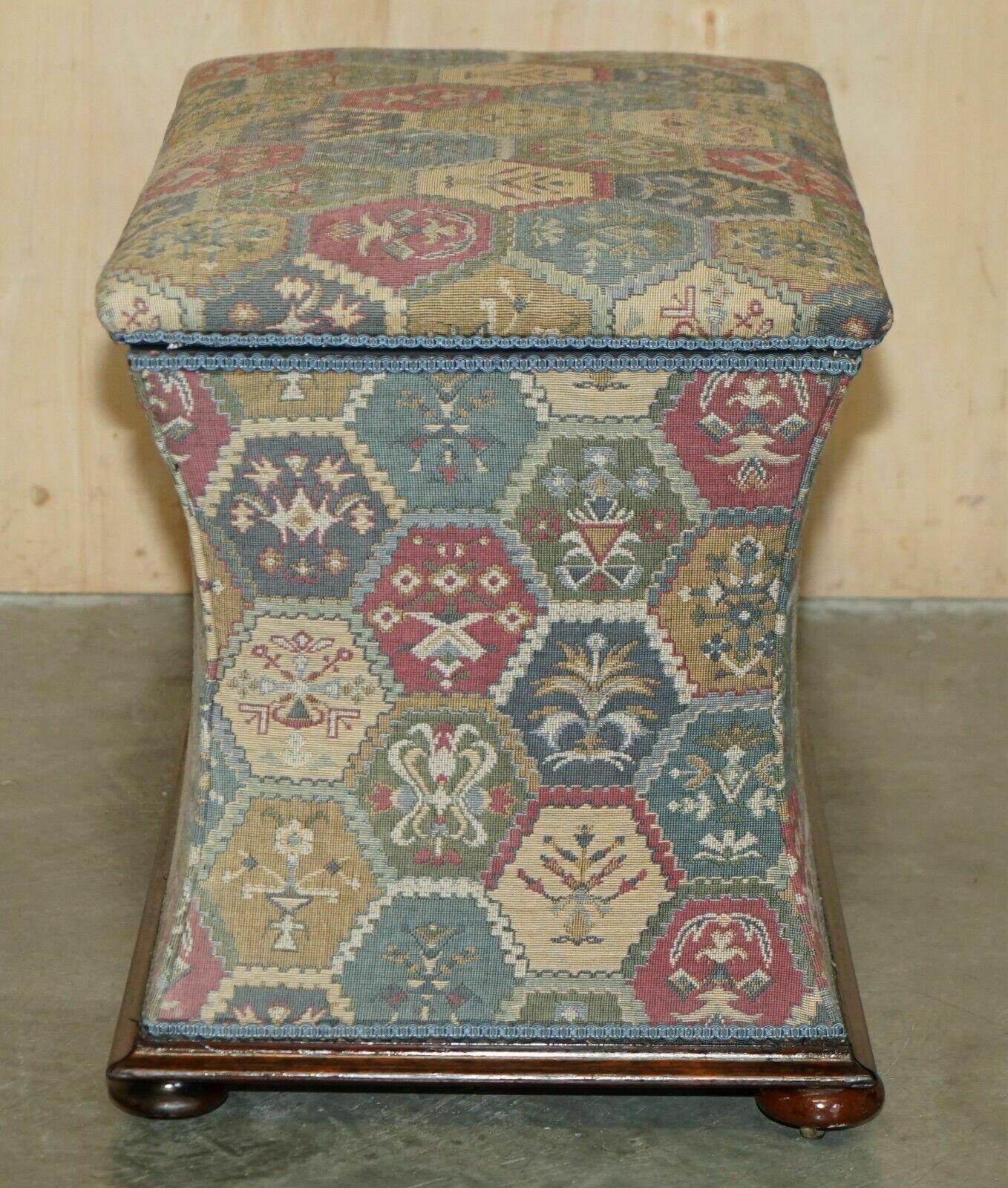 Furniture Victorian Circa 1880 Kilim Embroidered Upholstery Ottoman Footstool Trunk photo