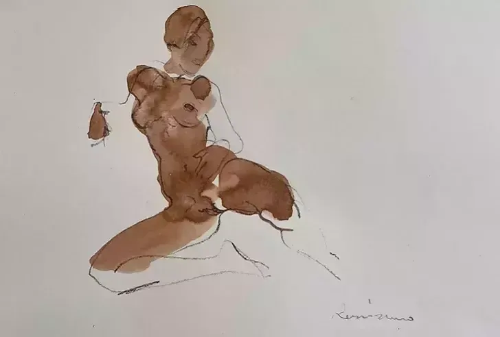 Serhiy Reznichenko, Watercolor Nude Sketch, 21st Century photo furniture