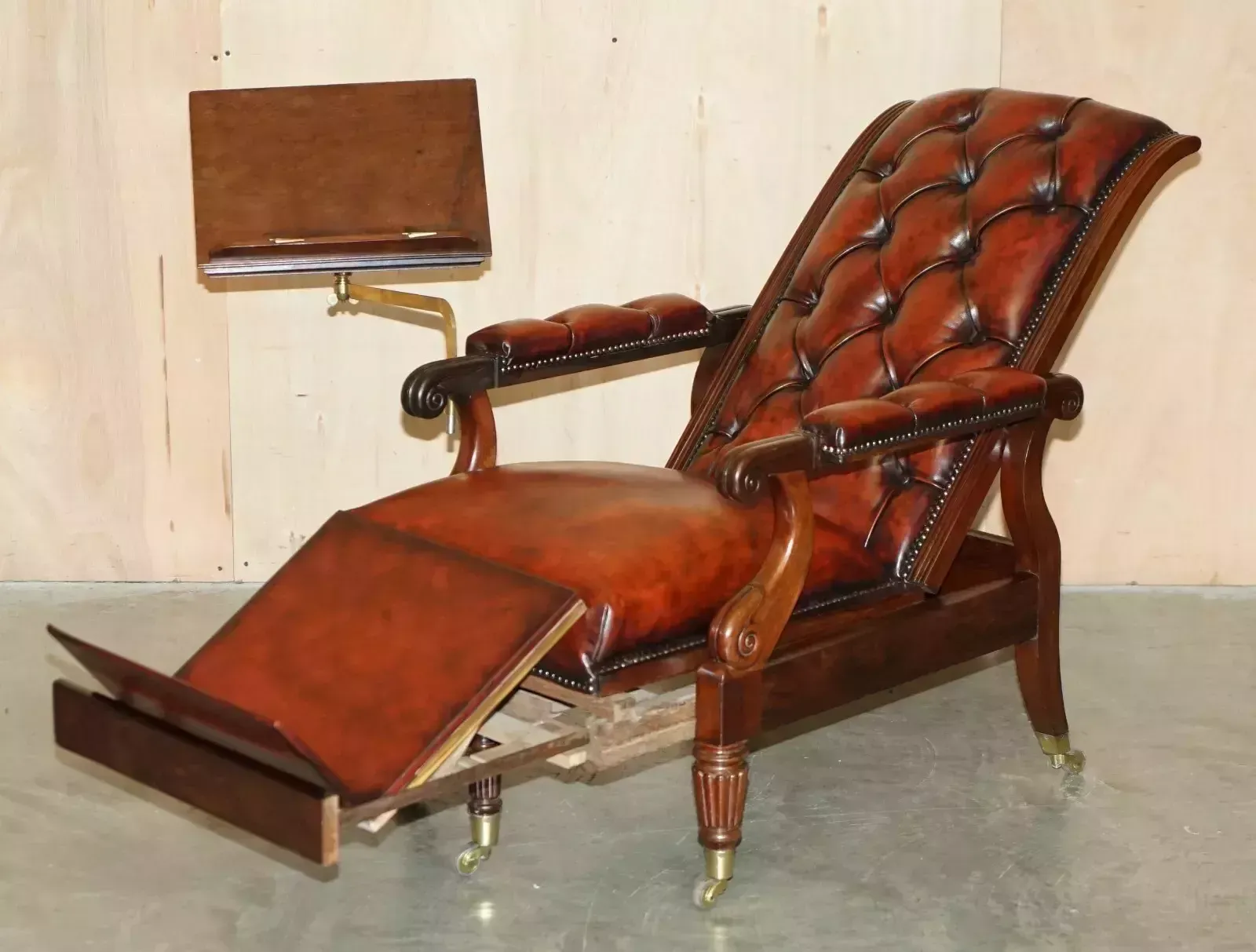 Antique William IV Chesterfield Oxblood Leather Reclining Armchair Writing Slope photo for sale
