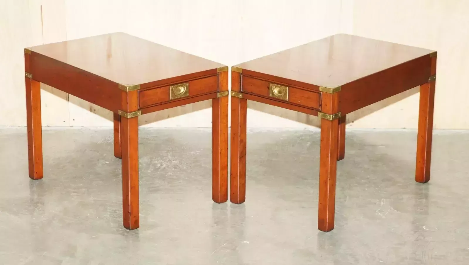 Fine Pair Of Harrods London Kennedy Military Campaign Side End Lamp Wine Tables photo furniture