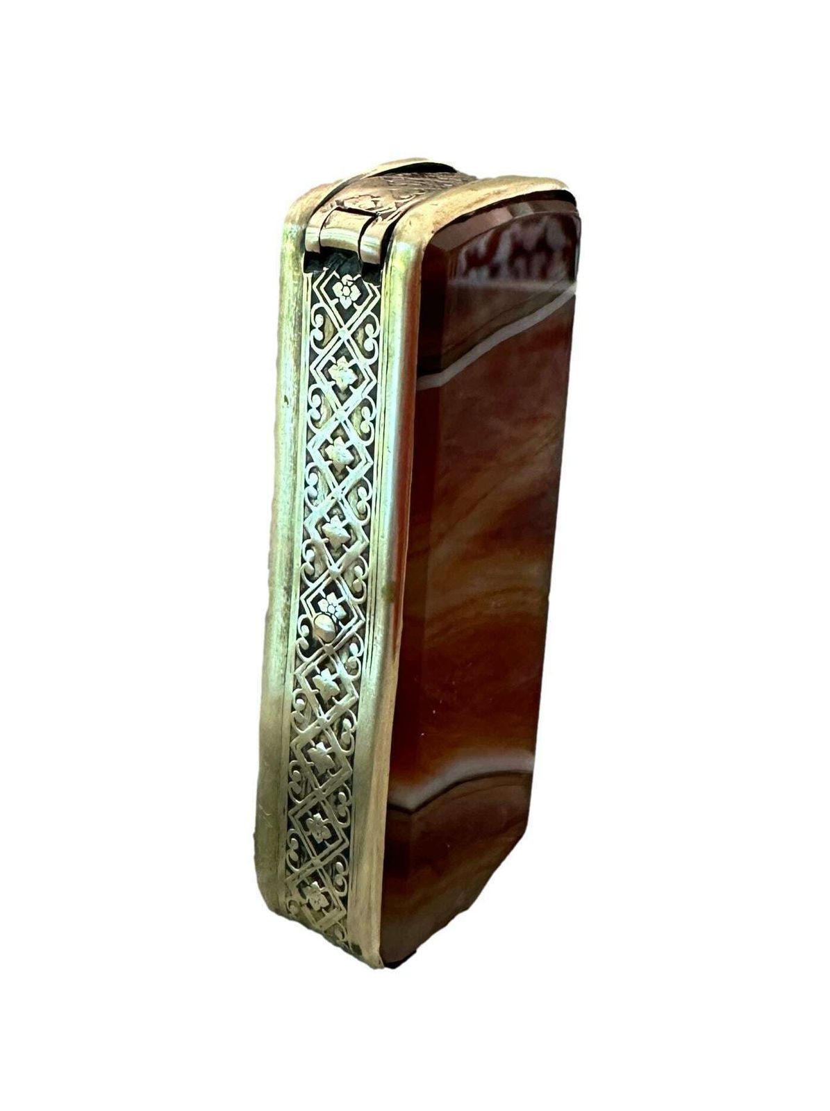 French Antique Agate Brass Pyrogenic Fire Box photo vinterior