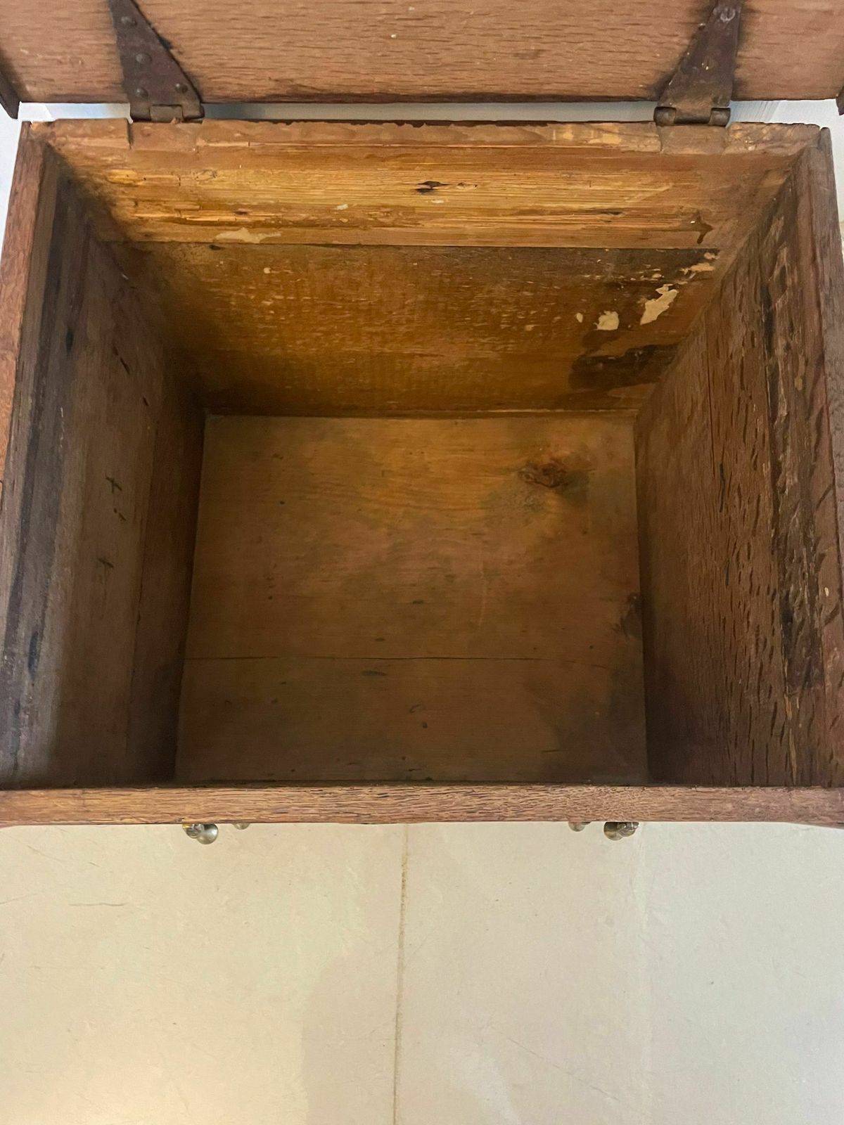 Antique Queen Anne Quality Oak Box Chest photo vinterior