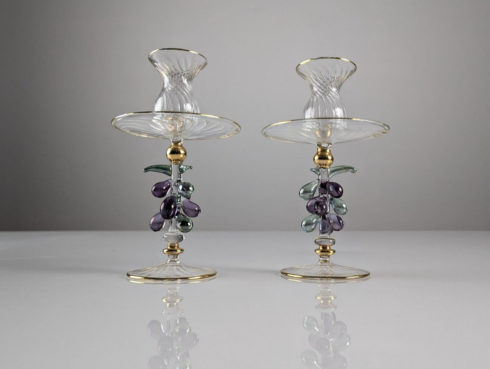 Pair Of Venetian Glass And Gold Candlesticks 1950s