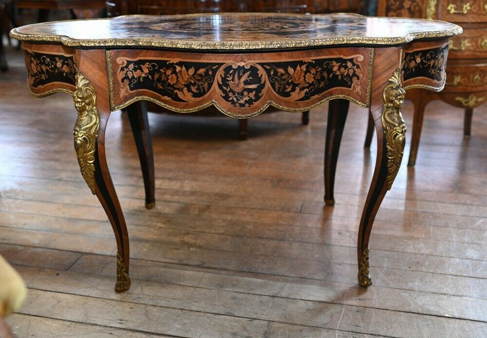 Napoleon III Centre Table Inlay Violin Form photo Furniture