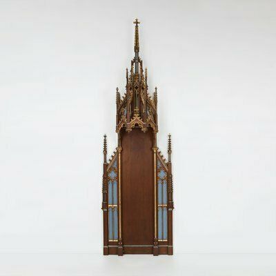 French Neo Gothic Polychrome And Gilt Wooden Church Steeple With Niche For Saint Statue, 1800s