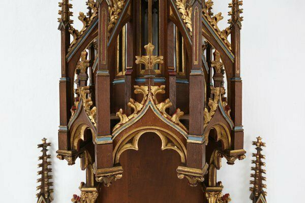 French Neo Gothic Polychrome And Gilt Wooden Church Steeple With Niche For Saint Statue, 1800s photo 14399.0