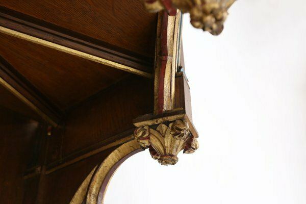 photo furniture French Neo Gothic Polychrome And Gilt Wooden Church Steeple With Niche For Saint Statue, 1800s