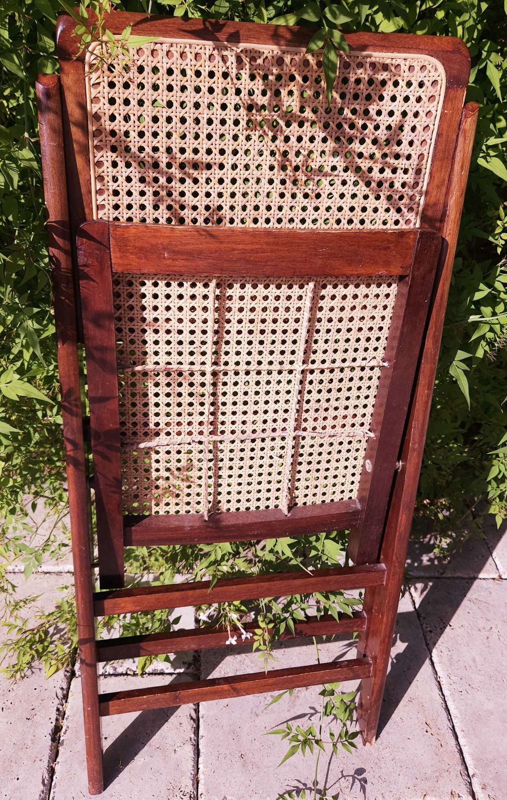 Single Mid Century Folding Chair In Wood, Rattan & Brass photo vinterior