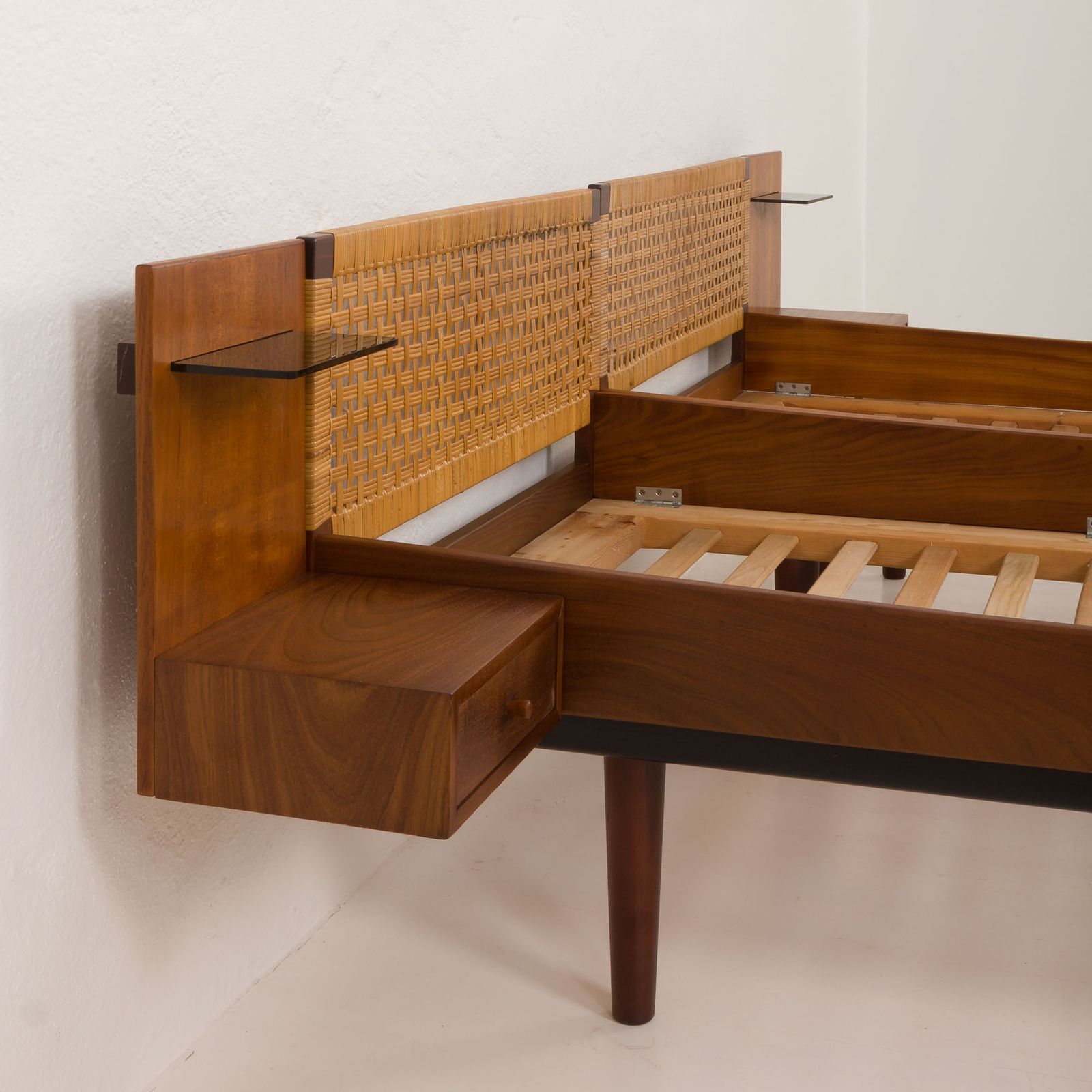 Hans J. Wegner Double Bed In Teak And Cane For Getama, 1960s photo 3936.0