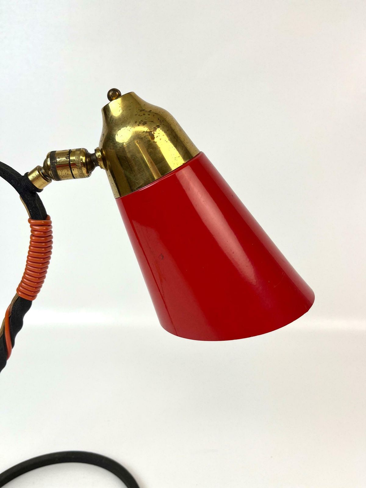 Beautiful Mid Century Italian Red Diabolo Desk Lamp Stilnovo Age 1960 photo furniture