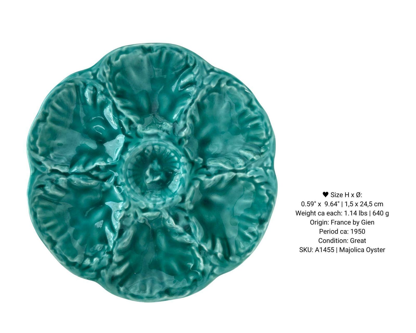 Oyster Plate | 1 Pcs | Turquoise Blue Majolica Plate | By Gien France | Amazing Color! photo Home Decor