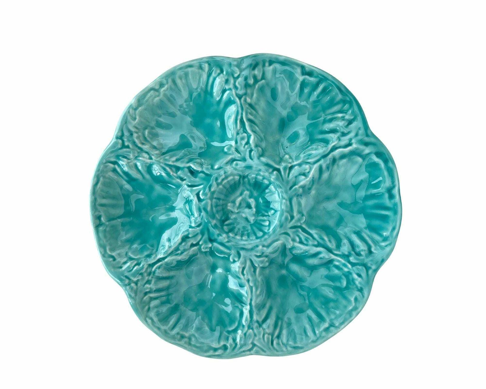 Oyster Plate | 1 Pcs | Turquoise Blue Majolica Plate | By Gien France | Amazing Color! photo vinterior