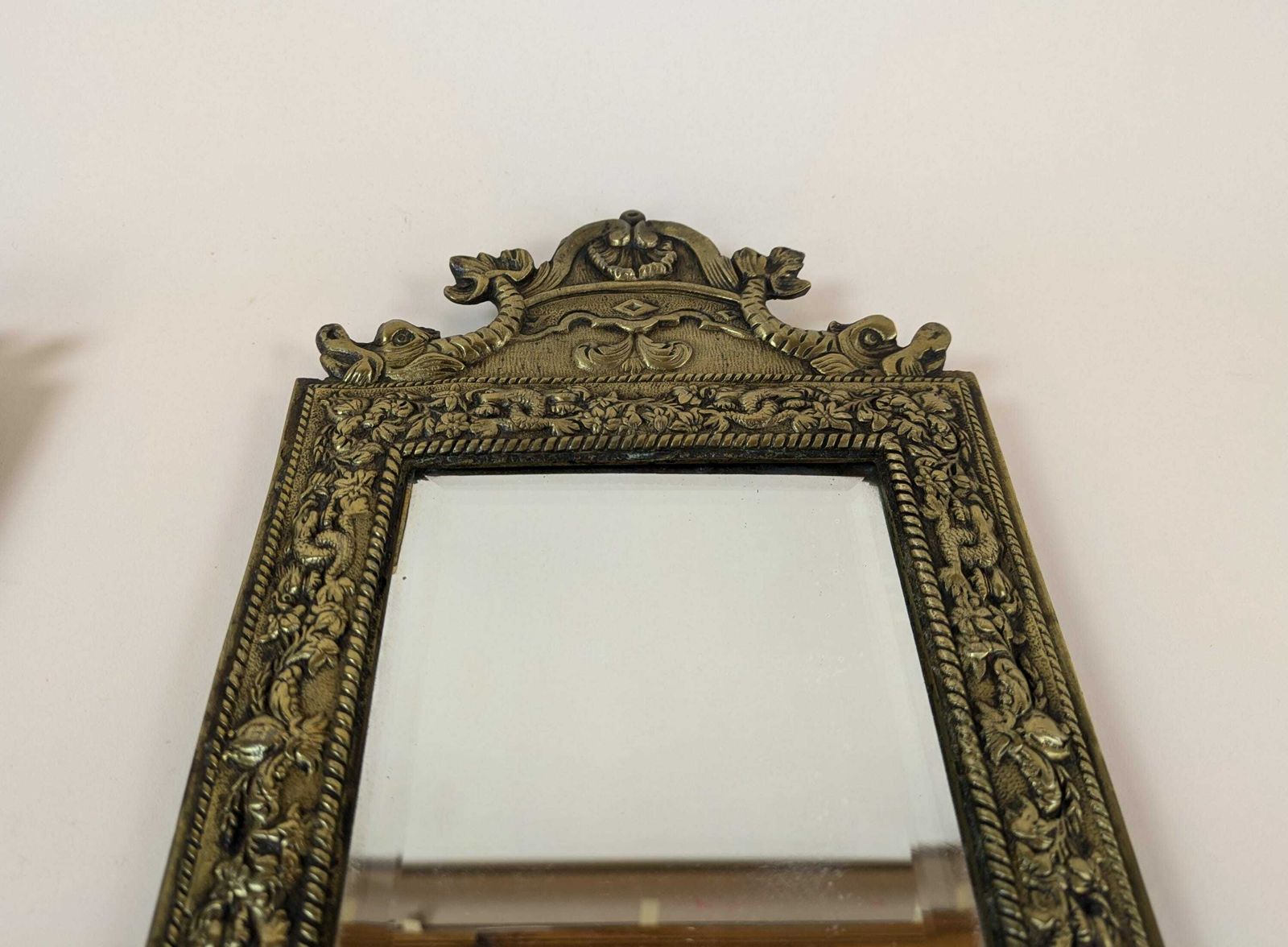 Antique French Bronze Beveled Mirror Wall Hanging Sconce Candle Candlestick Light Fixtures, Original Home Lighting photo vinterior