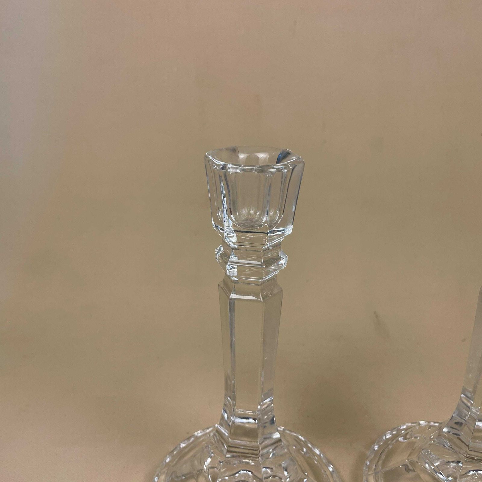 Vintage Pair Of Matching Clear Glass Candlestick Candle Stick Holder Lights Vintage Taper Dinner Candlesticks Chandelier Round Base Retro photo 55.0