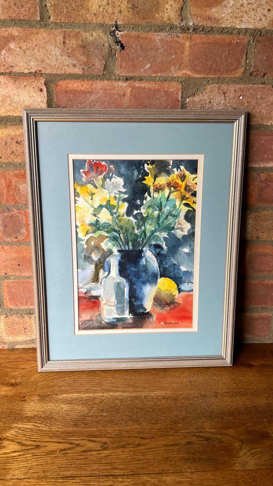 Original Mid Century Watercolour Still Life Floral Painting   The Blue Vase