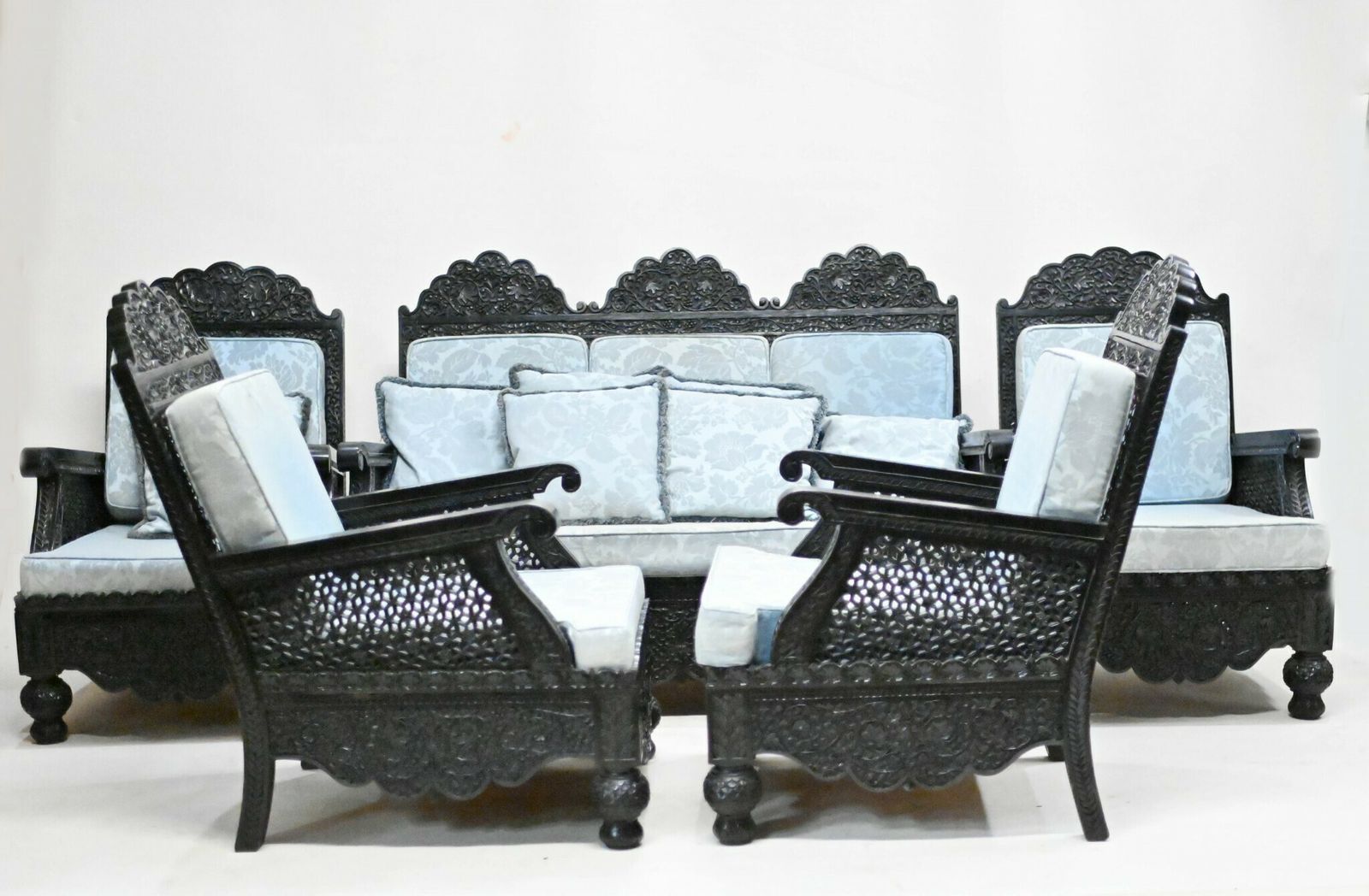 Colonial Settee Arm Chairs Antique India 3 Piece Suite Padauk Wood photo furniture