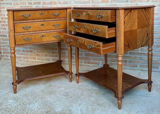 Late 20th Century Bedside Tables Or Nightstands With Three Drawers And Open Shelf, 1980s, Set Of 2 photo for sale