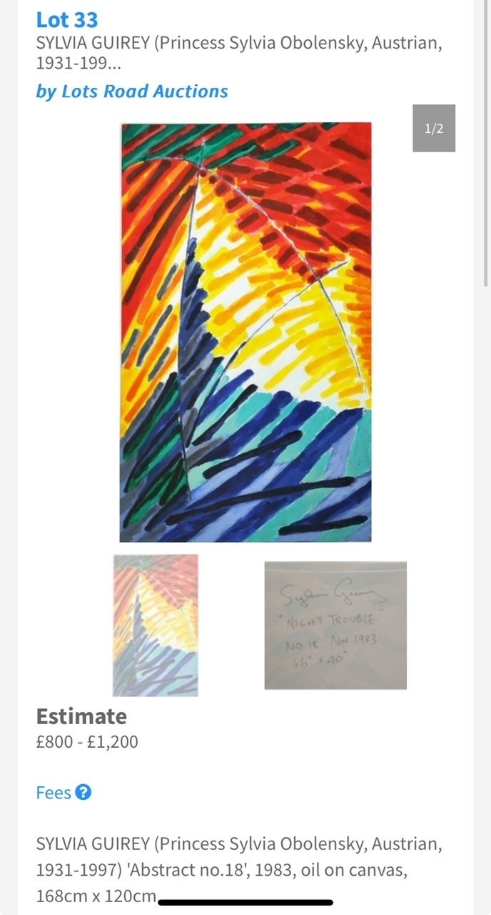 Rare Large Striking Abstract Painting "Night Trouble" By Sylvia Guirey 1983 photo furniture