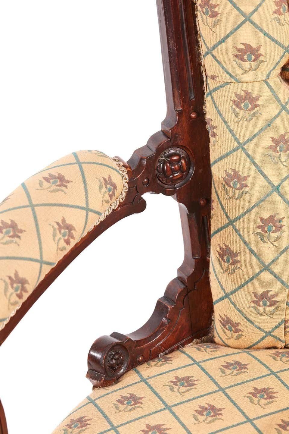 photo furniture Victorian Carved Walnut Turned Leg Armchair