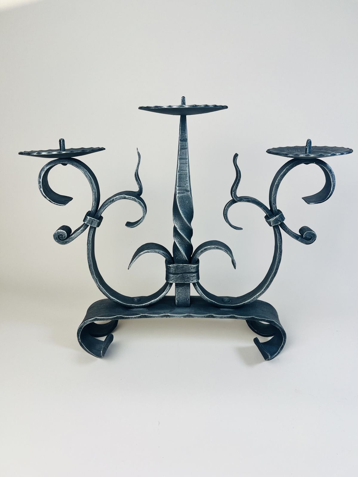 photo furniture Large 3 Candle Wrought Iron Candle Holder, Altar Candle Holder, Brutalist Gothic, Rustic Candelabra From Switzerland