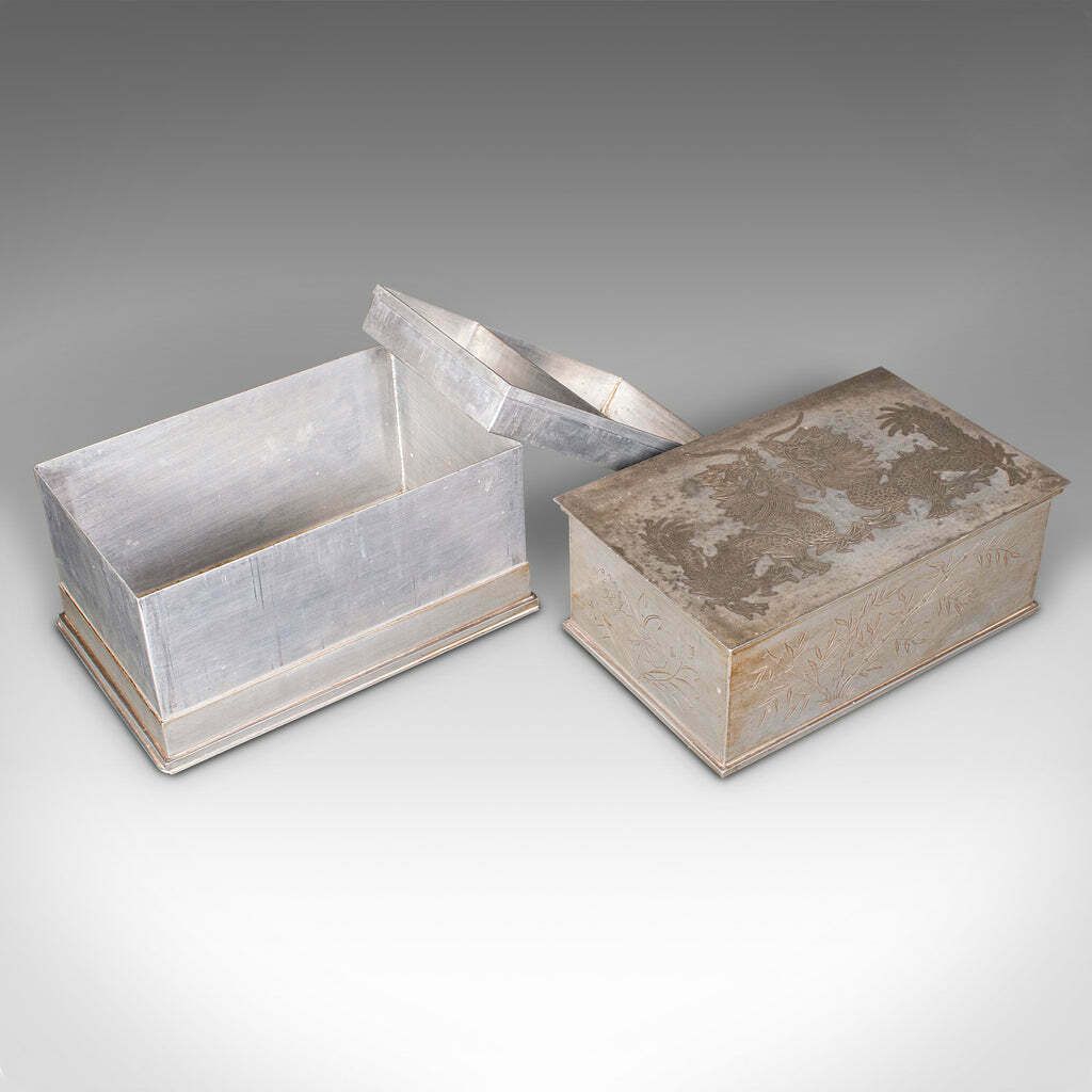 Vintage Hotel Tea Chest, Chinese, Pewter Alloy, Chá Caddy, Art Deco, Circa 1930 photo for sale