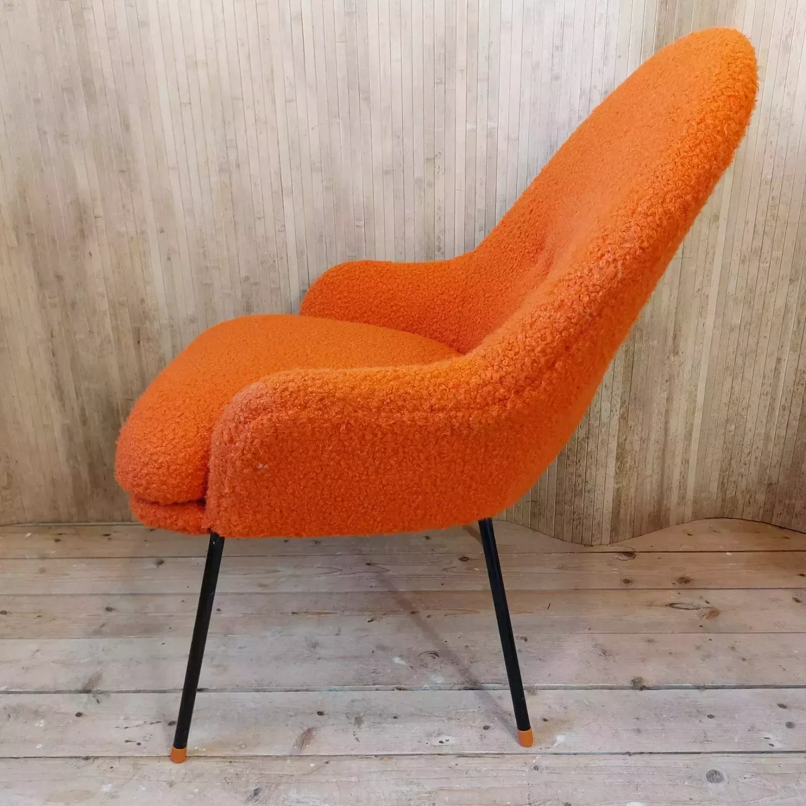 Fab Vintage Mid Century Teak Toothill Style Side Tub Chair Neon Orange Boucle photo vinterior
