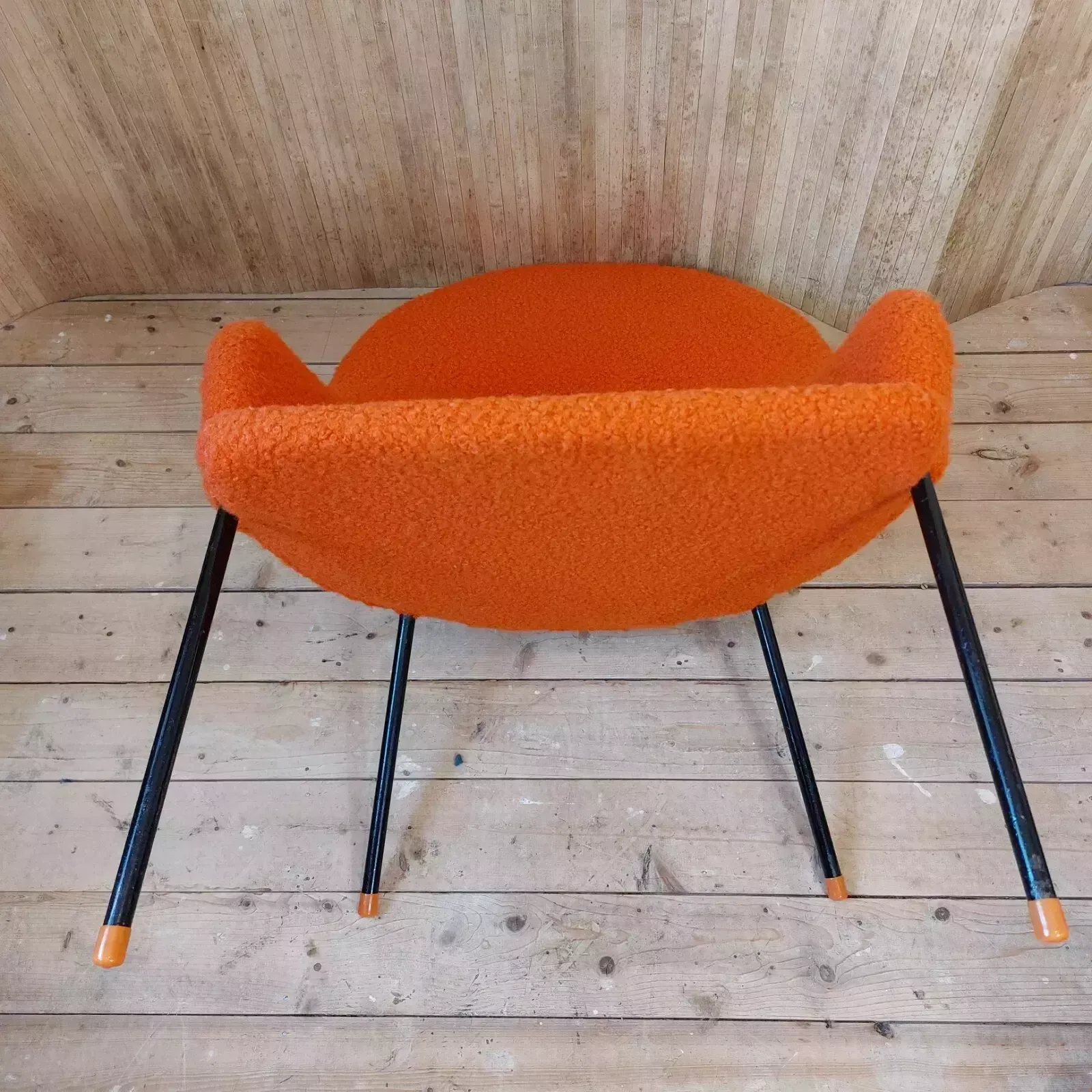photo vinterior Fab Vintage Mid Century Teak Toothill Style Side Tub Chair Neon Orange Boucle