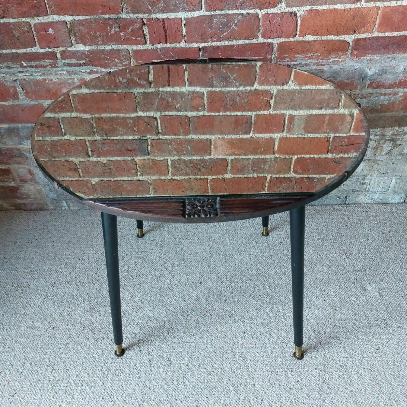 165.0 Fab Vintage Deco Oak & Mirror Glass Side Lamp Table Plant Stand Dansette Legs photo
